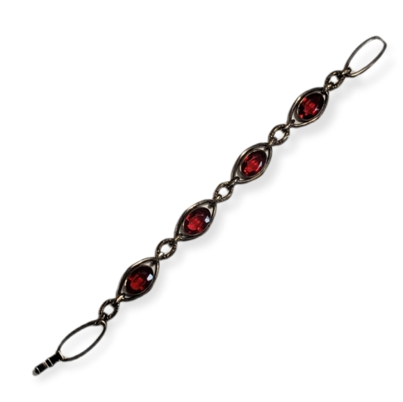Gothic Ruby & Metal Chain Link Bracelet